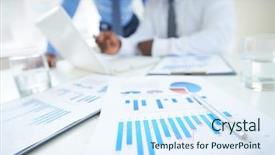  Presentation with employees - Amazing presentation theme having economics - documents with chart and graph backdrop and a sky blue colored foreground