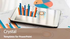  Presentation with phone - Beautiful slide set featuring economics - financial charts on the table backdrop and a coral colored foreground