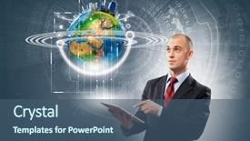  Presentation with elements - PPT theme consisting of economics - image of businessman with tablet background and a ocean colored foreground