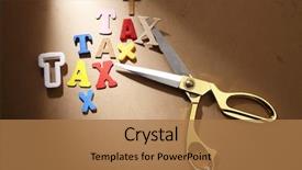  Presentation with tax - Colorful slide deck enhanced with economics - scissors with lot of tax backdrop and a coral colored foreground