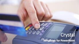  Presentation with balance of payment - Beautiful PPT theme featuring economics balance payments - businessman using payment terminal backdrop and a ocean colored foreground