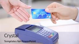  Presentation with credit card fraud - Presentation theme featuring economics balance payments - payment operation with credit card background and a teal colored foreground