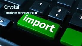  Presentation with keyboard - Theme with economics consumer choices - close up of import keyboard background and a navy blue colored foreground