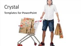  Presentation with time is running out - Slides enhanced with economics consumer choices - man running out of money background and a  colored foreground