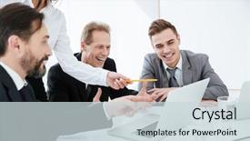  Presentation with team - Presentation having economics crop - happy business team looking background and a  colored foreground