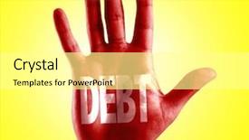  Presentation with debt reduction - PPT theme with economics free economy - debt written on hand background and a white colored foreground