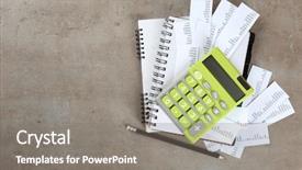  Presentation with green notebook - Presentation theme featuring economics balance payments - green calculator with bills background and a gray colored foreground