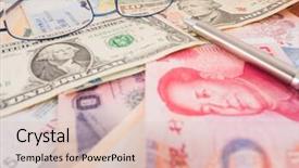  Presentation with financial report - Slide deck enhanced with economics monetary policy - selective focus image of financial background and a lemonade colored foreground