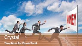  Presentation with running - PPT layouts enhanced with economics sport - business people running towards money background and a coral colored foreground