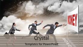  Presentation with joint venture crowdfunding money business - Colorful theme enhanced with economics sport - business people running towards money backdrop and a mint green colored foreground
