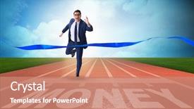  Presentation with sport - Colorful PPT layouts enhanced with economics sport - businessman running towards money backdrop and a coral colored foreground