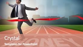  Presentation with college running track hurdle - PPT theme having economics sport - businessman running towards money background and a coral colored foreground