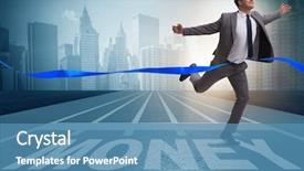  Presentation with running track lanes - Audience pleasing PPT theme consisting of economics sport - businessman running towards money backdrop and a teal colored foreground