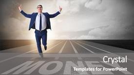  Presentation with running - Audience pleasing PPT theme consisting of economics sport - businessman running towards money backdrop and a gray colored foreground