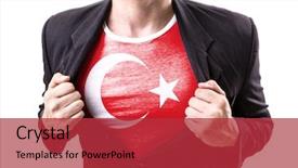  Presentation with turkish - Presentation theme consisting of economics sport - businessman stretching suit with turkish background and a red colored foreground