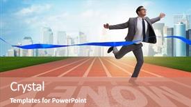  Presentation with financial - PPT theme having economics sport - young businessman chasing money background and a coral colored foreground