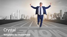  Presentation with financial money market - Slides consisting of economics sport - young businessman chasing money background and a gray colored foreground