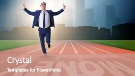  Presentation with financial - PPT theme consisting of economics sport - young businessman chasing money background and a  colored foreground