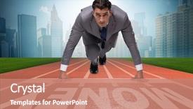  Presentation with financial - Colorful PPT theme enhanced with economics sport - young businessman chasing money backdrop and a coral colored foreground