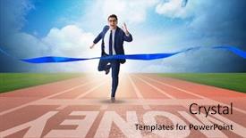  Presentation with financial - Beautiful PPT layouts featuring economics sport - young businessman chasing money backdrop and a coral colored foreground