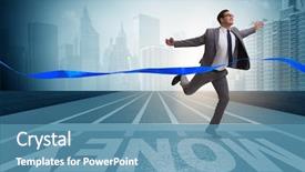  Presentation with financial - Cool new slide set with economics sport - young businessman chasing money backdrop and a teal colored foreground