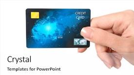  Presentation with credit card - Cool new PPT layouts with consumer spending money economy - woman's hand holding credit card backdrop and a white colored foreground