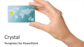  Presentation with credit card - PPT theme with consumer spending money economy - woman's hand holding credit card background and a white colored foreground