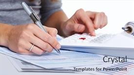  Presentation with business calculator - PPT layouts with hand with calculator finance and accounting business background and a light blue colored foreground