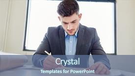  Presentation with planning - Amazing PPT theme having economy concentartion - businessman in deep concentration planning backdrop and a ocean colored foreground