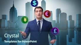  Presentation with juggling - Beautiful slides featuring economy concentartion - businessman juggling between various currencies backdrop and a  colored foreground