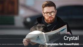  Presentation with man sitting bench - Amazing theme having economy concentartion - concentrated bearded young man backdrop and a dark gray colored foreground
