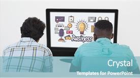  Presentation with economy - Presentation design enhanced with economy concentartion - digital composite of rear view background and a light blue colored foreground