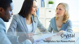  Presentation with managers - Slide set having economy concentartion - managers being gathered to discuss background and a light blue colored foreground