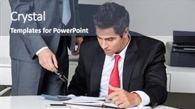  Presentation with economy - Presentation theme with economy concentartion - two businessmen calculating finances background and a ocean colored foreground