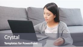  Presentation with recording - Theme featuring economy concentartion - woman using laptop computer background and a gray colored foreground