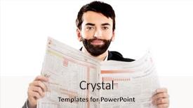  Presentation with office newspaper - PPT layouts with economy concentartion - young businessman reading newspaper background and a lemonade colored foreground