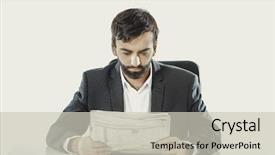  Presentation with office newspaper - Cool new presentation with economy concentartion - young man reading newspaper backdrop and a soft green colored foreground