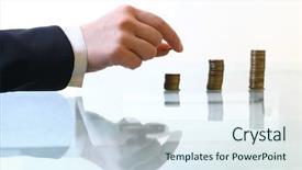  Presentation with construction piles - Presentation theme enhanced with economy spending money - coins piles background and a sky blue colored foreground