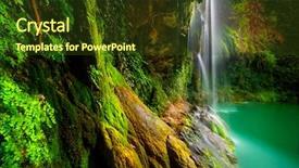  Presentation with village - Amazing PPT theme having ecotourism - amazing waterfalls among beautiful fresh backdrop and a tawny brown colored foreground