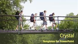  Presentation with backpacks - Slides enhanced with ecotourism - teenage boys and girls background and a tawny brown colored foreground