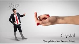  Presentation with question - Slide set consisting of ecstasy - businessman in an affair background and a light gray colored foreground