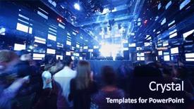  Presentation with concert band dancing - Audience pleasing PPT layouts consisting of ecstasy - people dancing at concert backdrop and a navy blue colored foreground