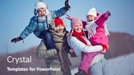  Presentation with foster family - Slide deck enhanced with ecstatic family in winterwear looking at camera outdoors background and a gray colored foreground