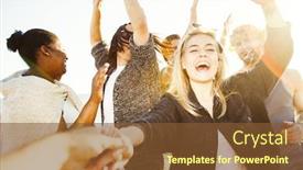  Presentation with beach party - Audience pleasing presentation theme consisting of ecstatic girl and her friends backdrop and a tawny brown colored foreground