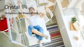  Presentation with sports manager - Colorful PPT theme enhanced with ecstatic young manager in casualwear backdrop and a soft green colored foreground