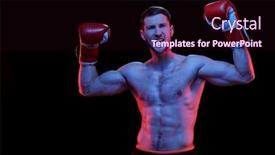  Presentation with boxing - Beautiful presentation theme featuring ecstatic-young-muscular-shirtless-sportsman backdrop and a wine colored foreground
