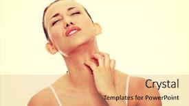 Presentation with beautiful young woman getting face - PPT theme consisting of eczema - young beautiful woman scratching her background and a coral colored foreground
