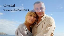  Presentation with water blue sky and peaceful - Audience pleasing presentation consisting of edad media - couple hugging against a blue backdrop and a light blue colored foreground