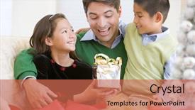  Presentation with present history - Slides featuring edad media - father being given a christmas background and a coral colored foreground