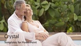  Presentation with aged - PPT layouts with edad media - happy middle aged couple spending background and a soft green colored foreground